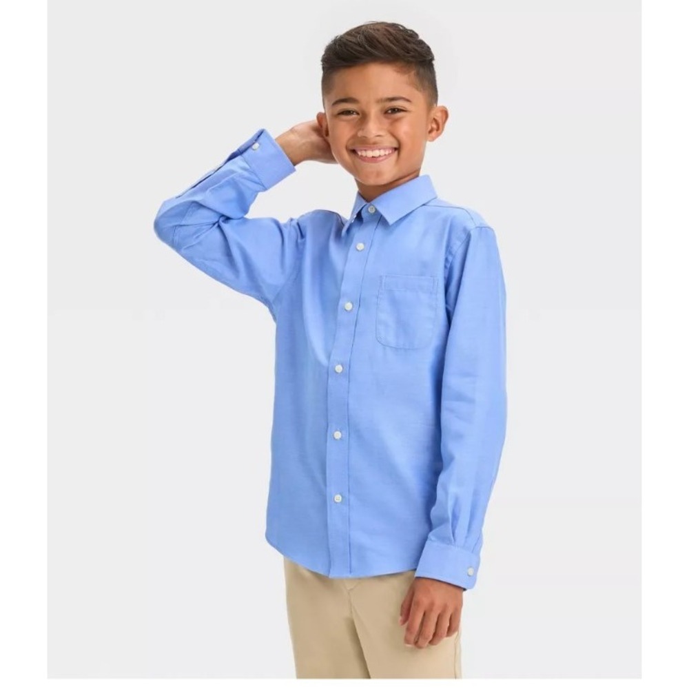 Cat Jack Boys Blue Long Sleeve Button Up Shirt Size XL 14